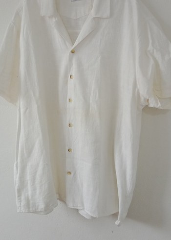 Erkek Beyaz Keten Kısa Kollu Gömlek - Görsel 6