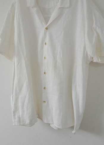 Erkek Beyaz Keten Kısa Kollu Gömlek - Görsel 5