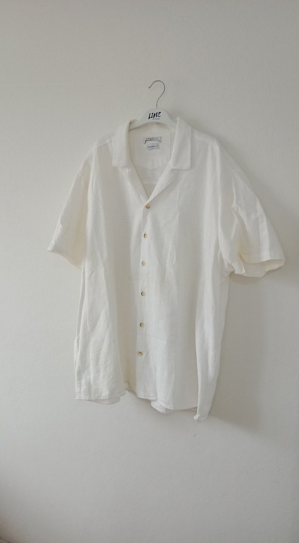 Erkek Beyaz Keten Kısa Kollu Gömlek - Görsel 3