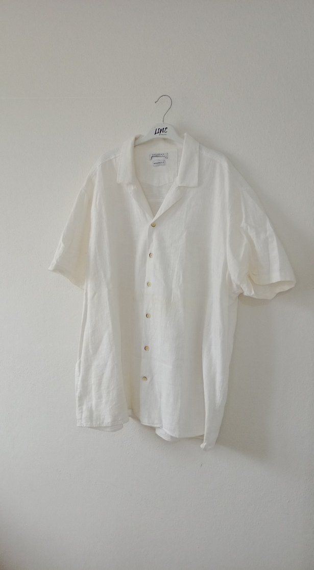 Erkek Beyaz Keten Kısa Kollu Gömlek - Görsel 4