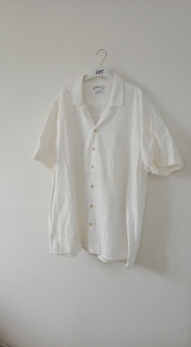 Erkek Beyaz Keten Kısa Kollu Gömlek - Görsel 2