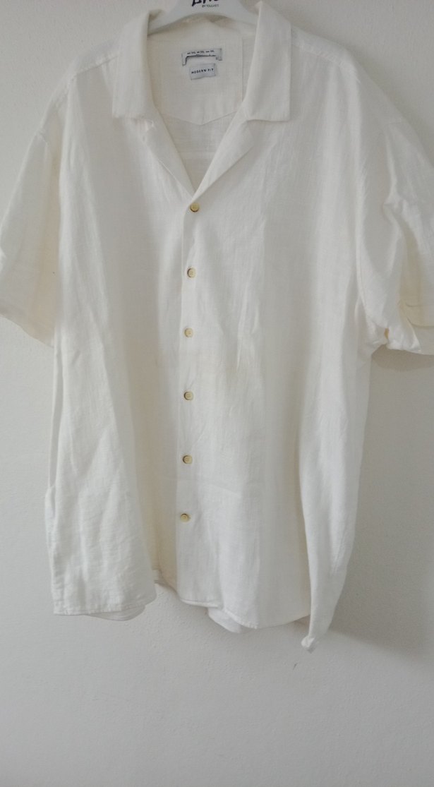 Erkek Beyaz Keten Kısa Kollu Gömlek - Görsel 5