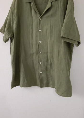 Erkek Yeşil Keten Kısa Kollu Gömlek - Görsel 6