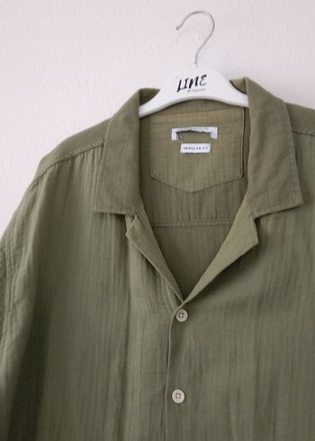 Erkek Yeşil Keten Kısa Kollu Gömlek - Görsel 9