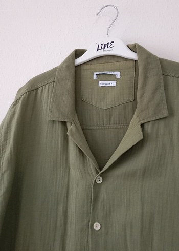 Erkek Yeşil Keten Kısa Kollu Gömlek - Görsel 10