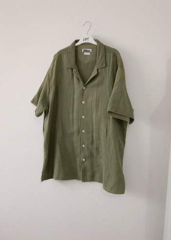 Erkek Yeşil Keten Kısa Kollu Gömlek - Görsel 2