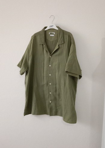 Erkek Yeşil Keten Kısa Kollu Gömlek - Görsel 4