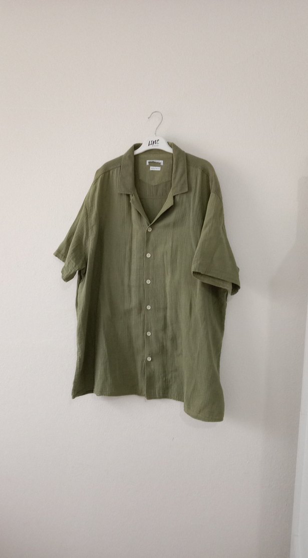 Erkek Yeşil Keten Kısa Kollu Gömlek - Görsel 3