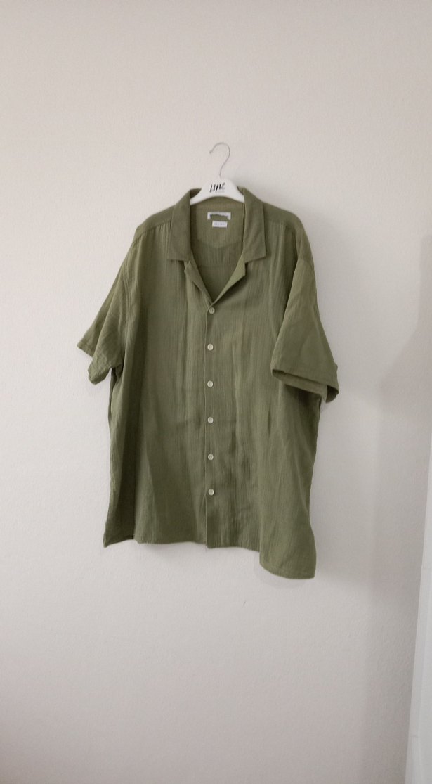 Erkek Yeşil Keten Kısa Kollu Gömlek - Görsel 2