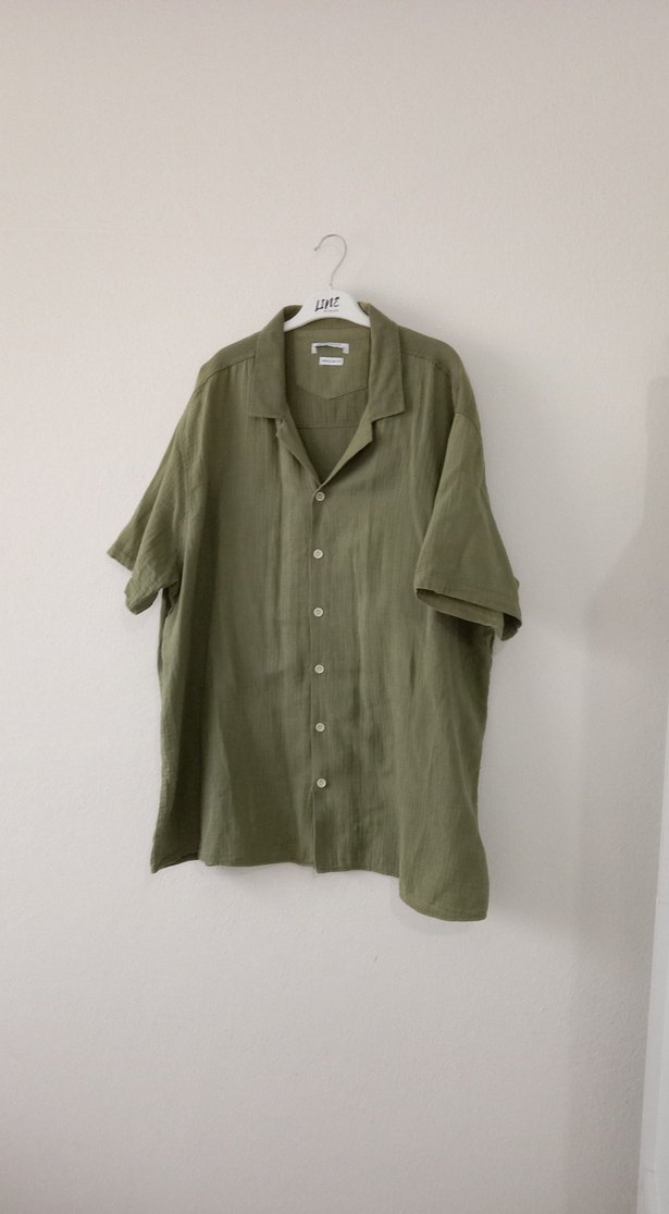 Erkek Yeşil Keten Kısa Kollu Gömlek - Görsel 4