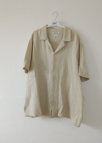 Bej Keten Kısa Kollu Erkek Gömlek - Görsel 4