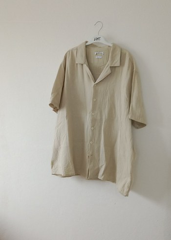 Bej Keten Kısa Kollu Erkek Gömlek - Görsel 15