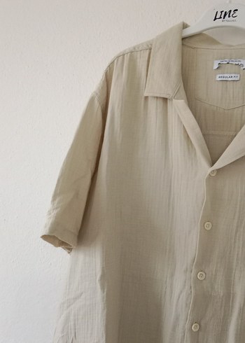 Bej Keten Kısa Kollu Erkek Gömlek - Görsel 10