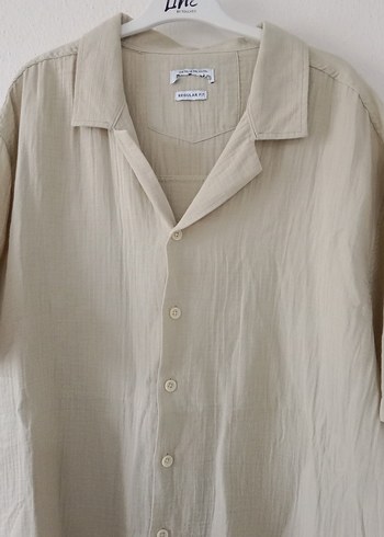 Bej Keten Kısa Kollu Erkek Gömlek - Görsel 8
