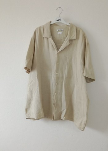 Bej Keten Kısa Kollu Erkek Gömlek - Görsel 2