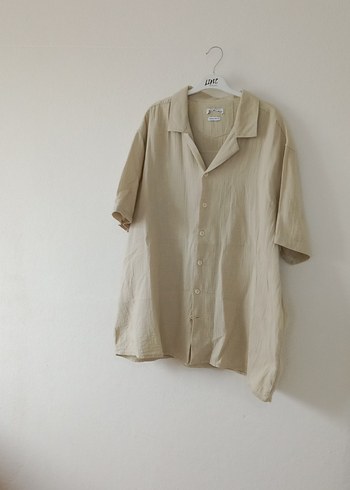 Bej Keten Kısa Kollu Erkek Gömlek - Görsel 14