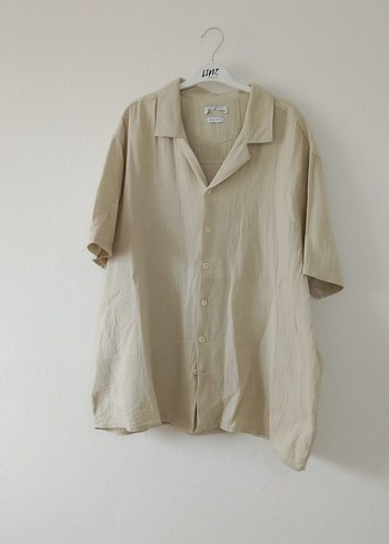 Bej Keten Kısa Kollu Erkek Gömlek - Görsel 3