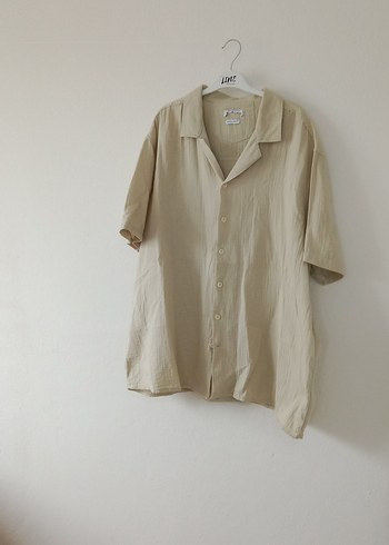 Bej Keten Kısa Kollu Erkek Gömlek - Görsel 18