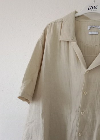 Bej Keten Kısa Kollu Erkek Gömlek - Görsel 9
