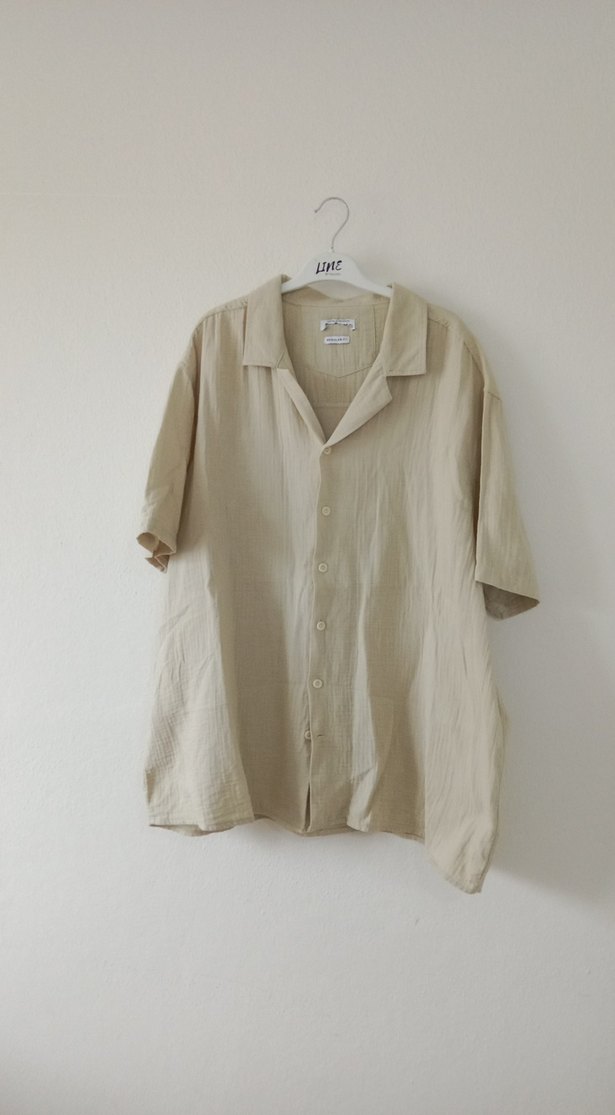 Bej Keten Kısa Kollu Erkek Gömlek - Görsel 4