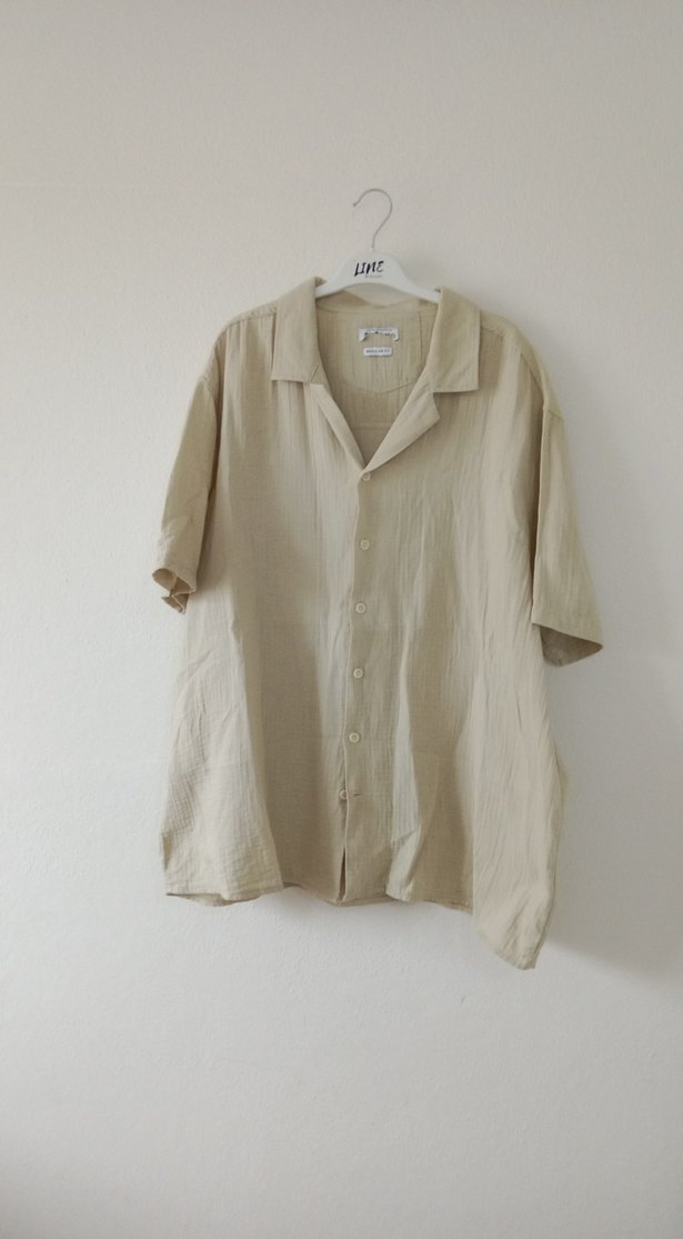 Bej Keten Kısa Kollu Erkek Gömlek - Görsel 3