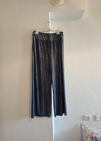 Diğer Gri Pilili Bağcıklı Bol Kesim Midi Kot Pantolon