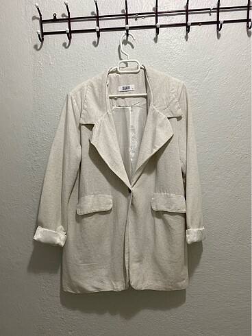Keten blazer ceket içi astarlı cepli