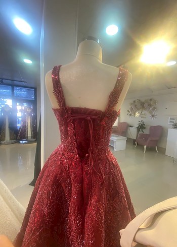 Bordo İşlemeli Boncuklu V Yaka Uzun Abiye - Görsel 4