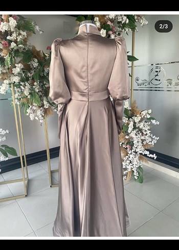 Bej Drapeli Uzun Abiye Elbise - Görsel 2