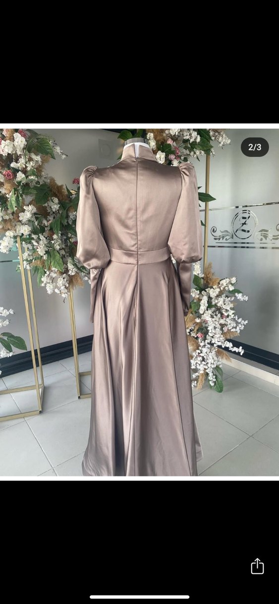 Bej Drapeli Uzun Abiye Elbise - Görsel 2