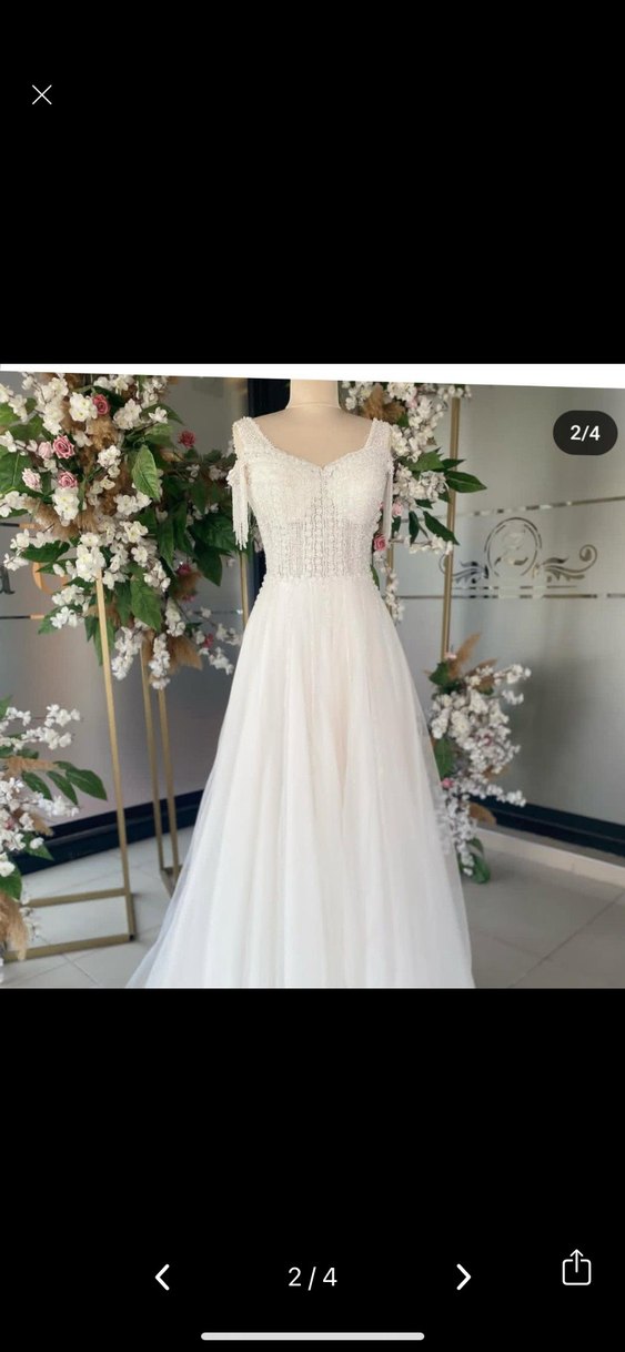 V Yaka Strappy A Kesim Uzun Gelinlik - Görsel 2