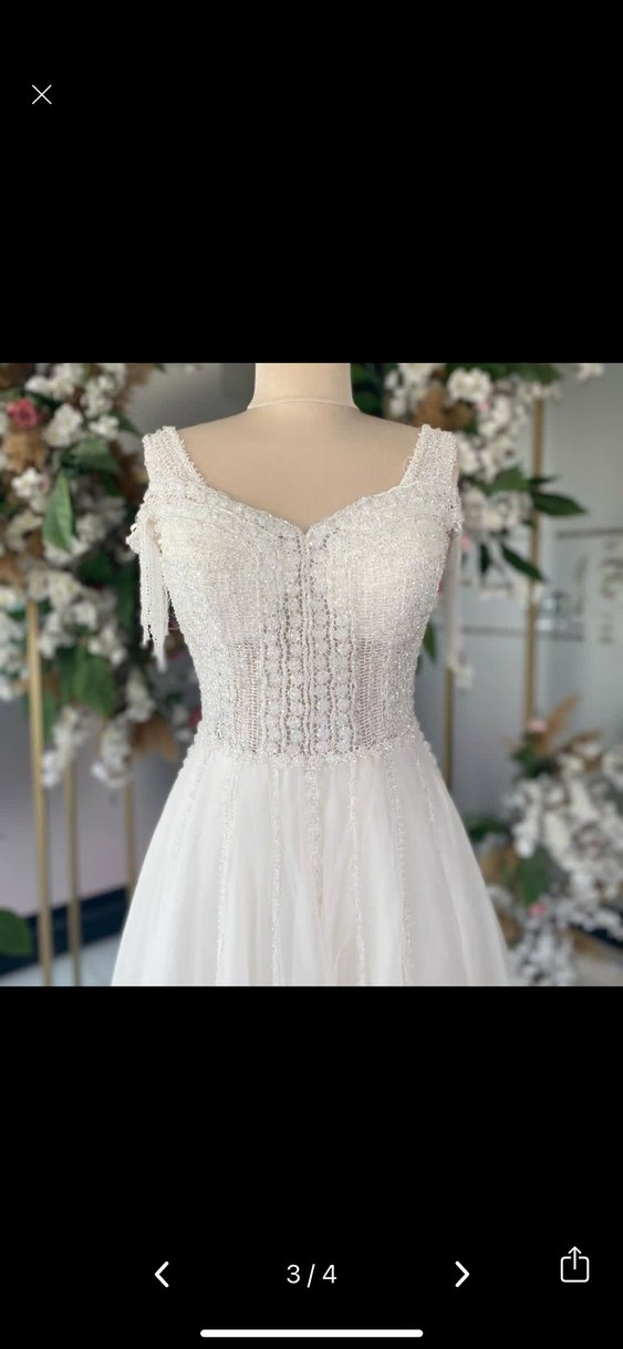 V Yaka Strappy A Kesim Uzun Gelinlik - Görsel 3