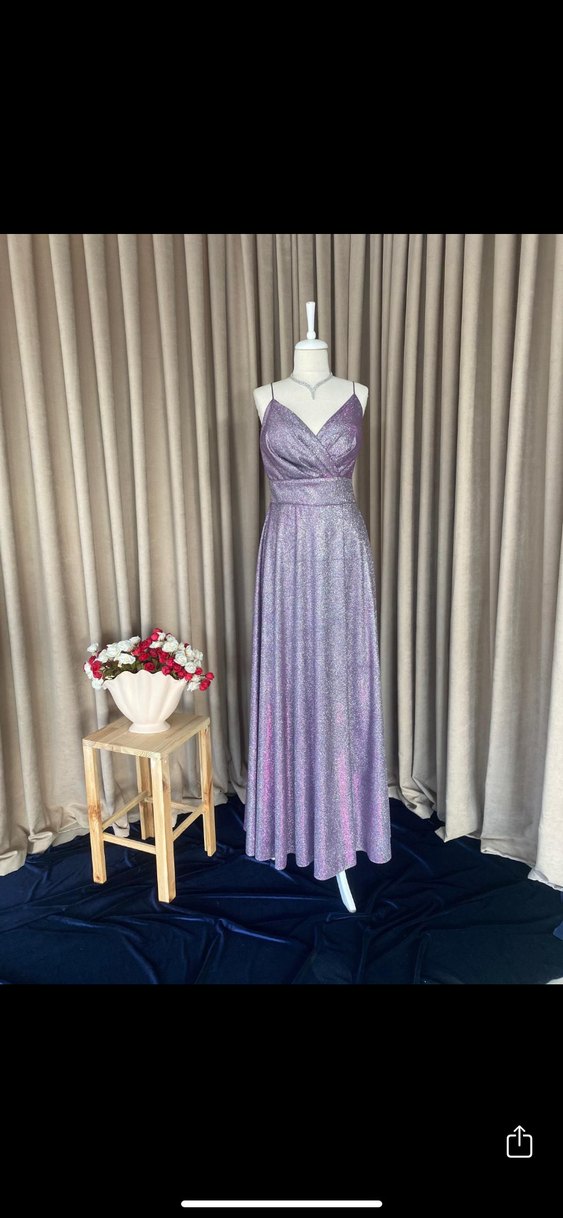 Uzun Mor Drapeli Abiye Elbise - Görsel 2