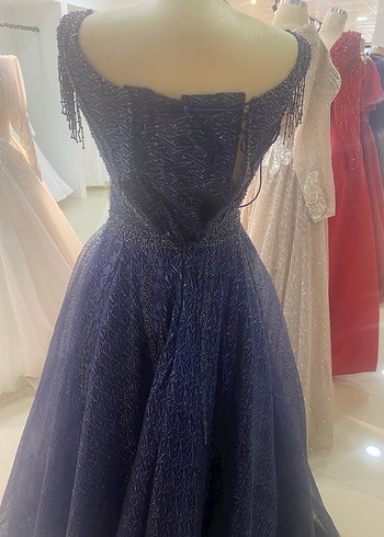 Boncuk İşlemeli Lacivert Uzun Abiye Elbise - Görsel 3