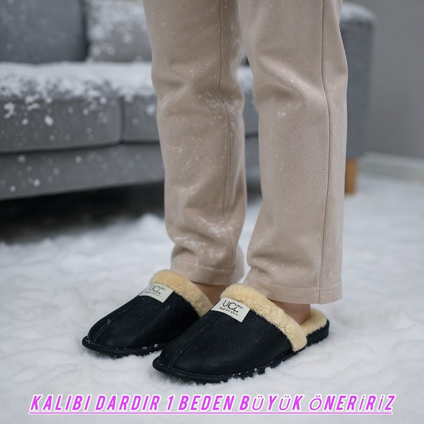 Siyah Kürklü Kadın Ev Terliği - Görsel 2