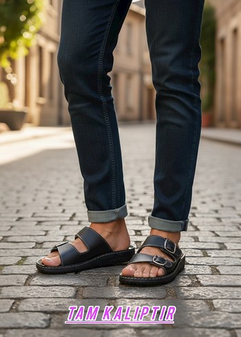 Klasik Siyah Erkek Terlikler Tokalı - Görsel 2