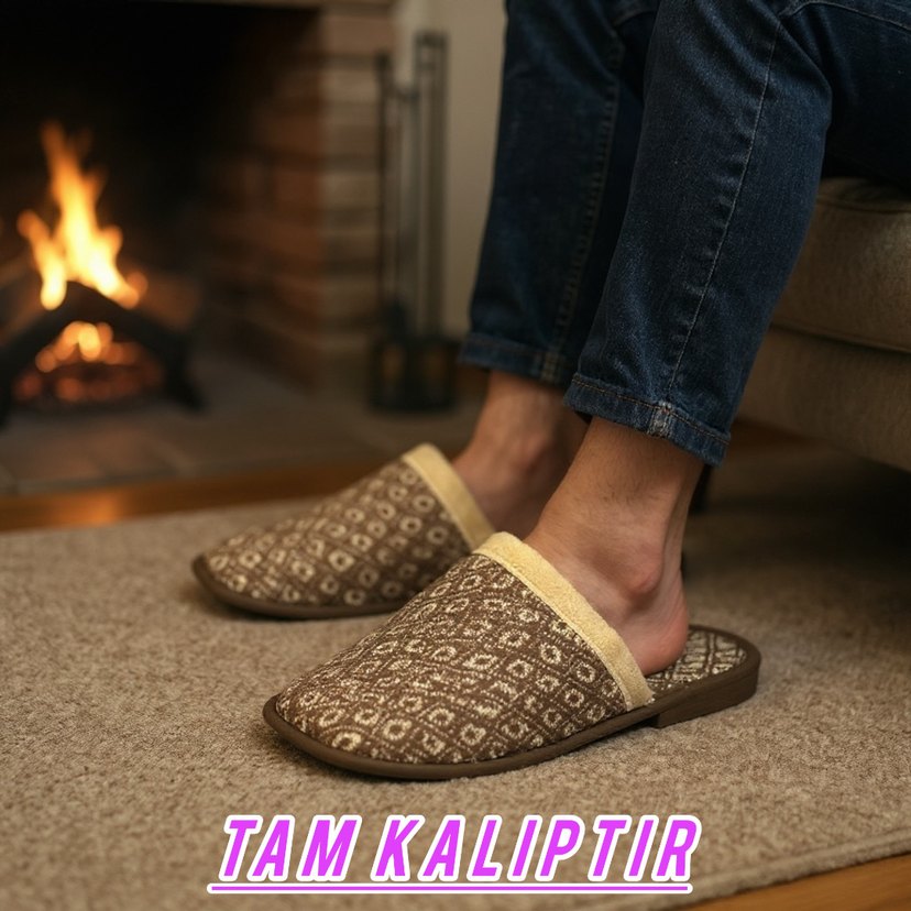 Kahverengi Nakışlı Kadın Terlikleri 4 Lü set - Görsel 2