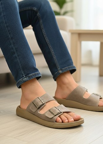 Bej Tokalı Erkek Çift Toka Terlik - Görsel 2