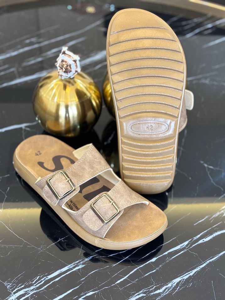 Bej Tokalı Erkek Çift Toka Terlik - Görsel 5