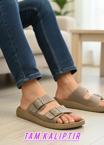 Bej Tokalı Erkek Çift Toka Terlik - Görsel 2