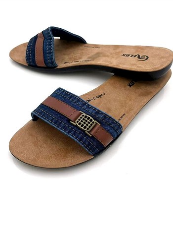 Tokalı Koyu Mavi Kadın Kot Terlik - Görsel 2