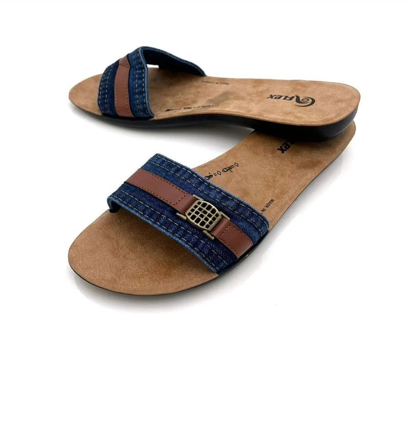 Tokalı Koyu Mavi Kadın Kot Terlik - Görsel 2