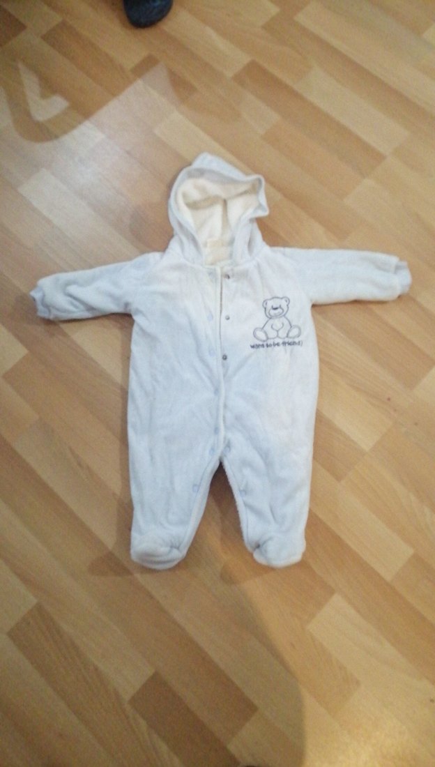 Kapüşonlu Beyaz Bebek Tulumu mavı - Görsel 2