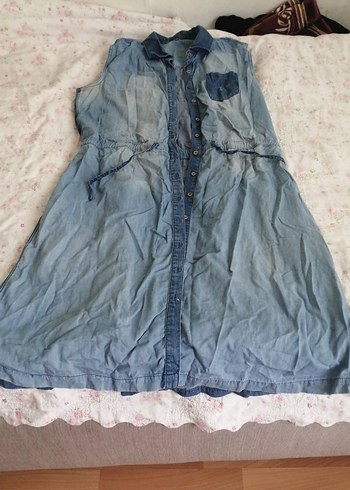 Düğmeli Kot Hamile Midi Elbise - Görsel 2