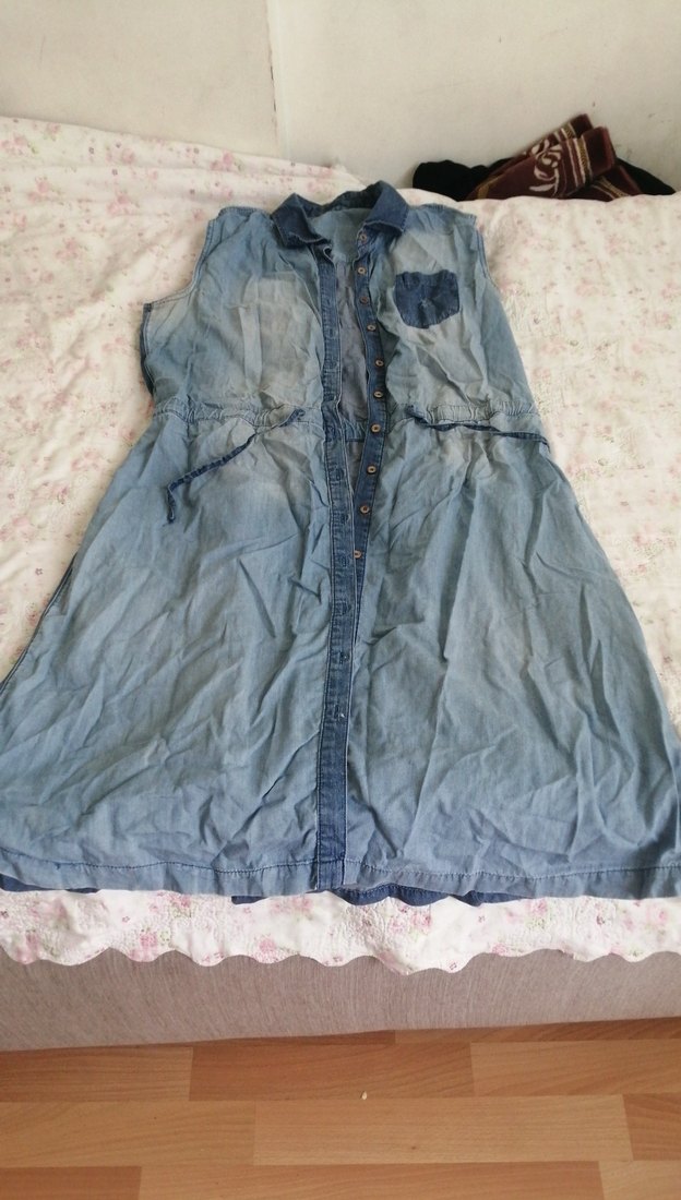 Düğmeli Kot Hamile Midi Elbise - Görsel 3