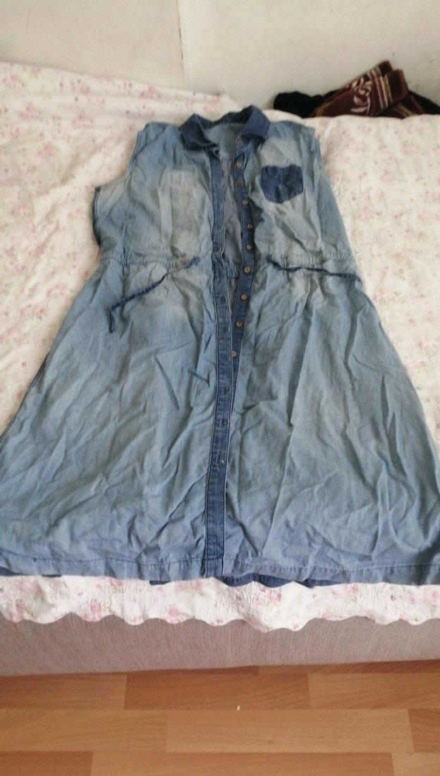 Düğmeli Kot Hamile Midi Elbise - Görsel 4