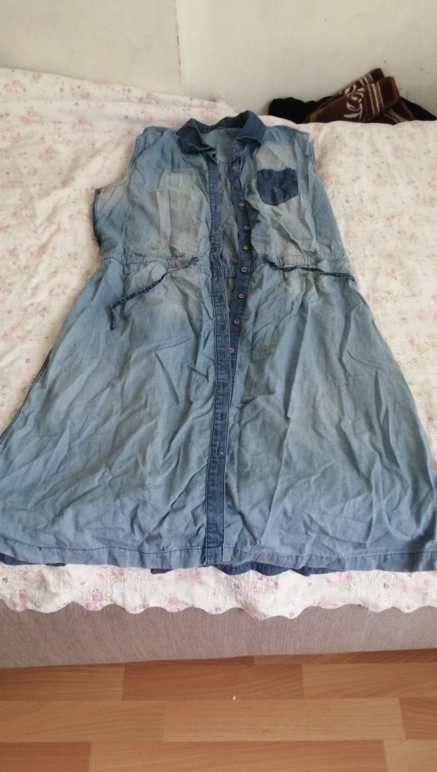 Düğmeli Kot Hamile Midi Elbise - Görsel 2