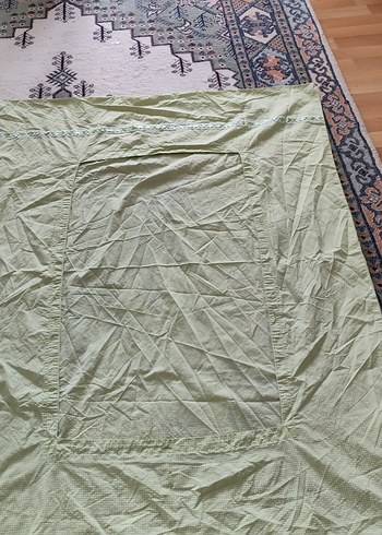 Bej Düz Yatak Örtüsü 1 40 107 santim ortası oymalı yorgan ortusu - Görsel 3