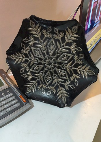 Siyah Kar Tanesi Desenli Dekoratif Tabak eskilerden - Görsel 5