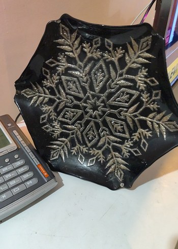 Siyah Kar Tanesi Desenli Dekoratif Tabak eskilerden - Görsel 6